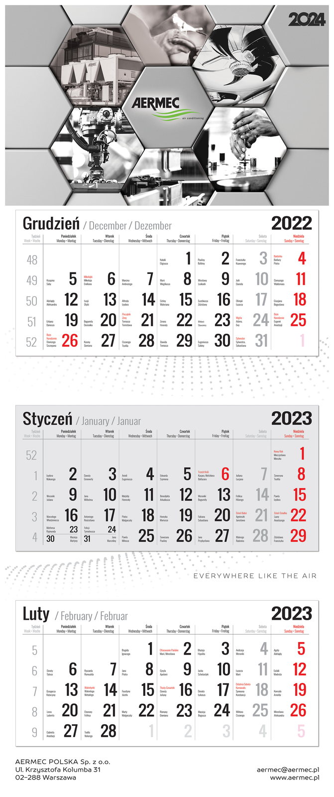 Kalendarz trójdzielny AERMEC