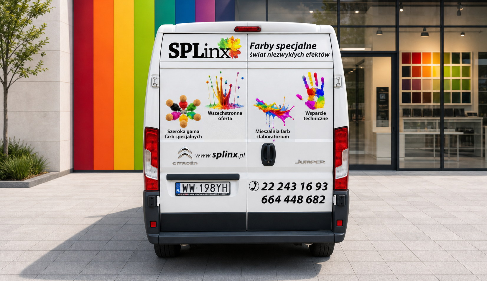 Tył samochodu SPLinx z reklamą